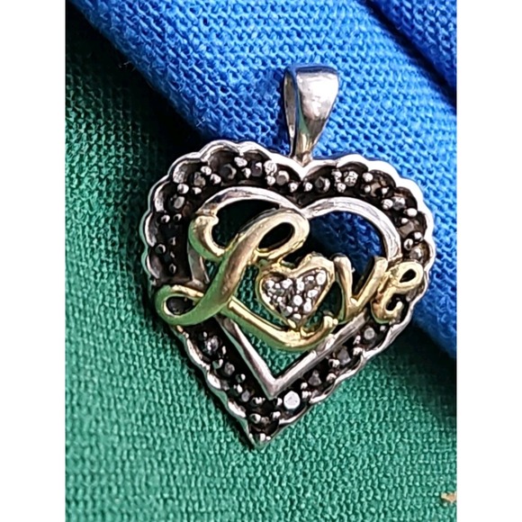 Zales Jewelry - Zales Sterling Silver Heart Pendant LOVE Spell Out Black Diamond 1" Vintage